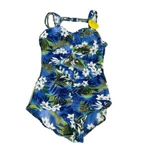 It Figures Women’s Size 16 Tropical Floral Swimsuit Tummy Thinner 90s QVC VTG